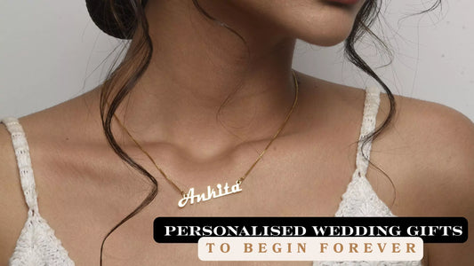 Personalised wedding jewellery gifts including couple name necklaces, infinity bracelets, and engraved keychains – perfect for weddings and Diwali 2025 gifting.