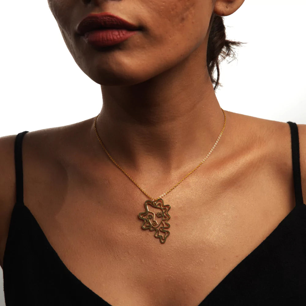 Abstract Face Pendant – Artistic Jewelry Inspired by Modern Art in Silver Finish