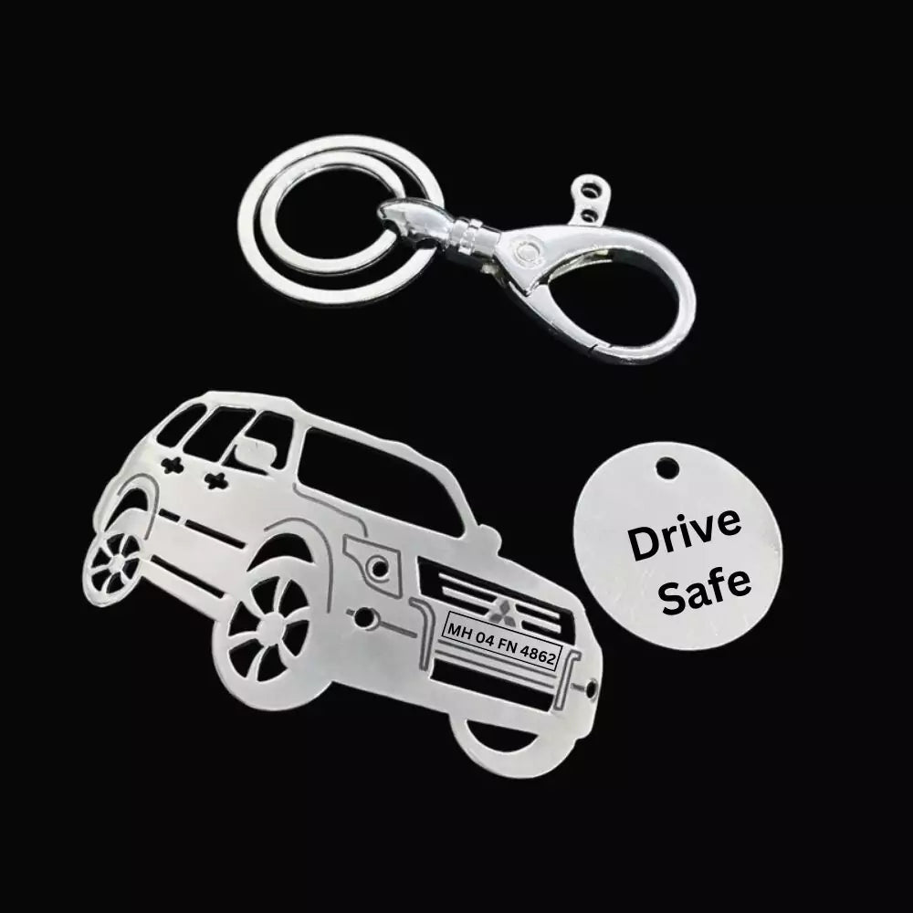 Engraved Mitsubishi Pajero 2016 keychain, durable stainless steel, stylish car accessory