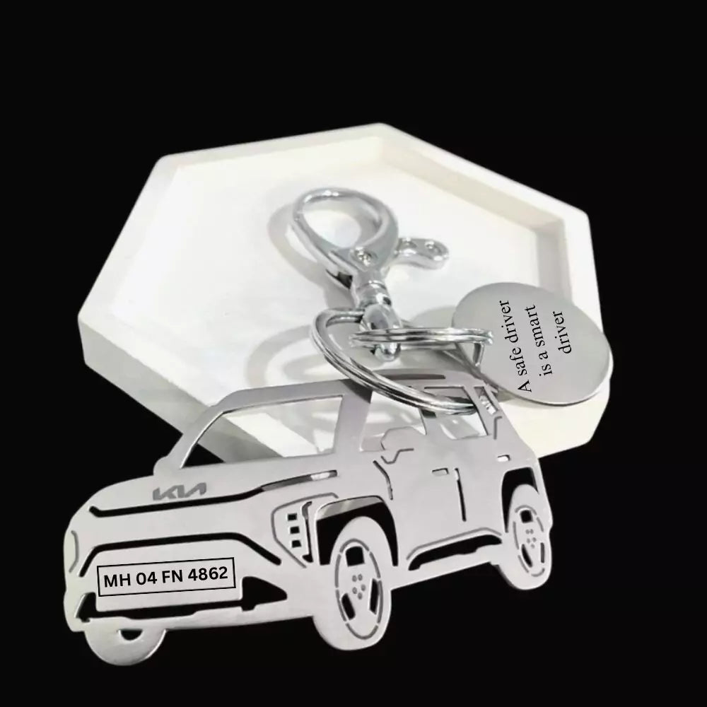 Personalized Kia Syros sideview keychain with custom name engraving, premium stainless steel