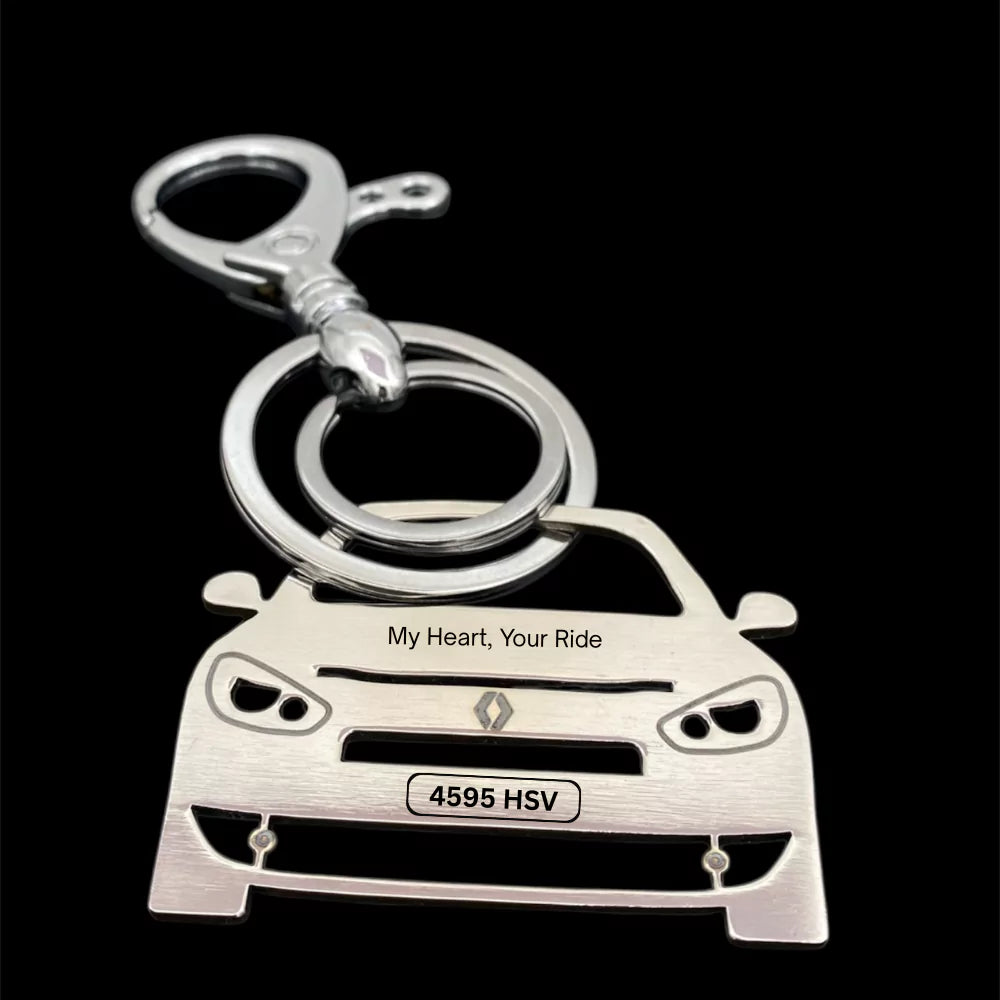 Renault Fluence custom keychain with engraved name and number plate