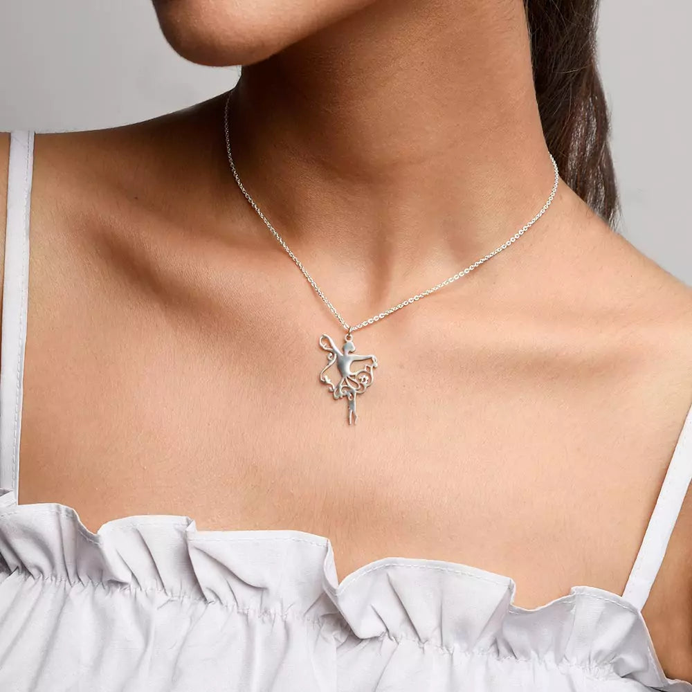 Ballerina Dancer Pendant Necklace – Elegant Dance-Inspired Jewelry in Silver Finish