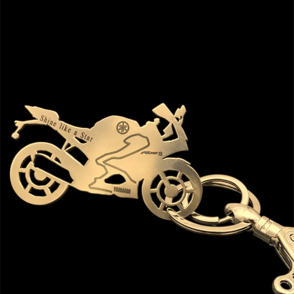 Yamaha R15 S brass keychain in gold and rose gold finish