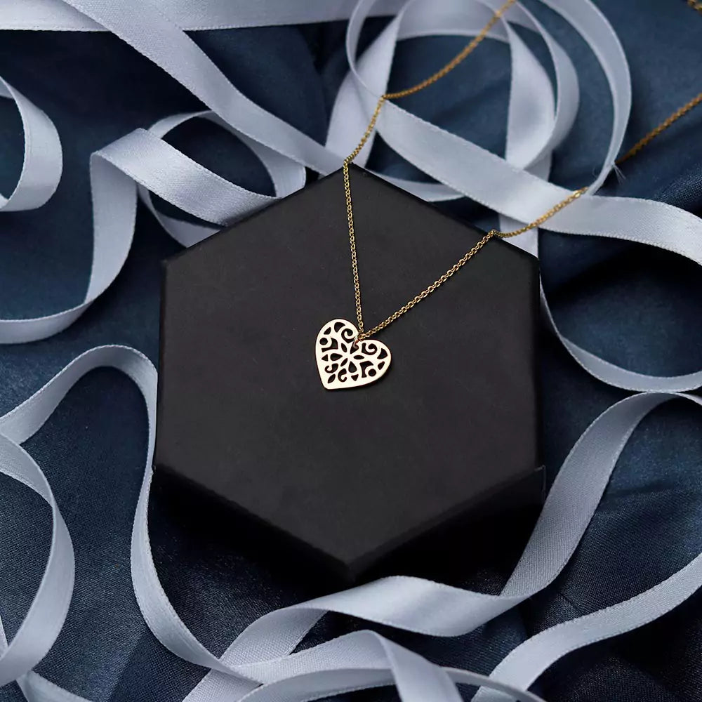 Etched on My Heart Pendant Necklace – Sentimental Jewelry in Gold Finish