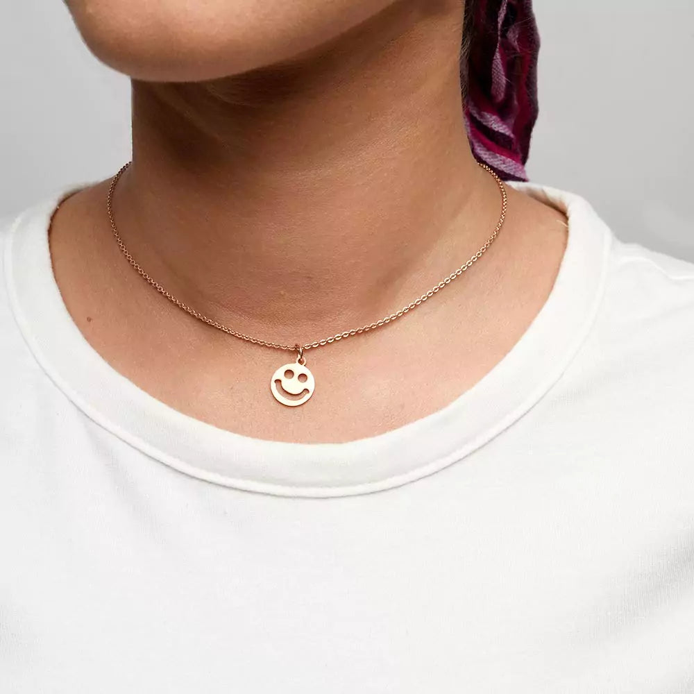 Smiley Face Pendant Necklace – Cheerful Jewelry in Gold Finish