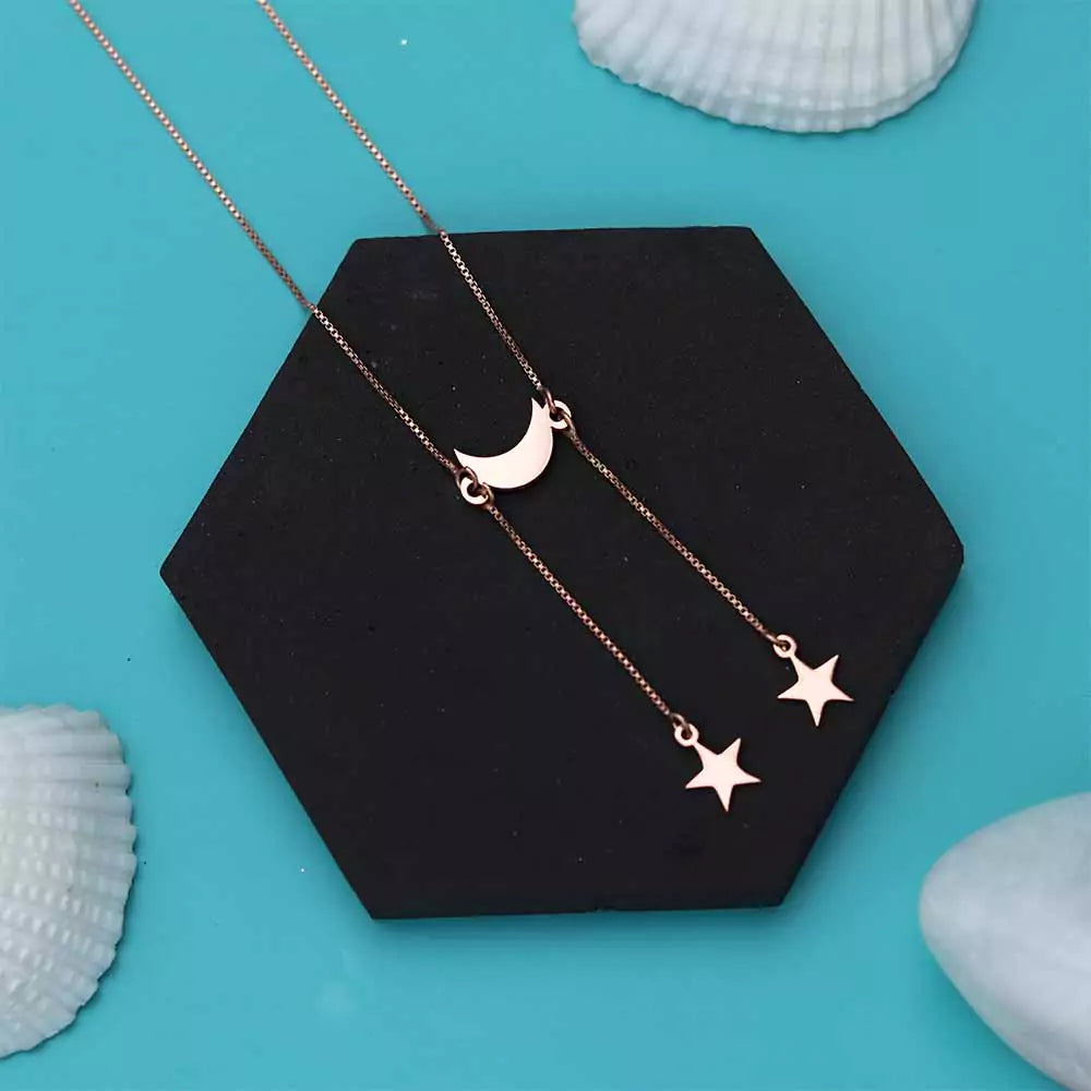 Celestial Moon & Star Pendant Necklace – Elegant Cosmic Jewelry in Silver Finish