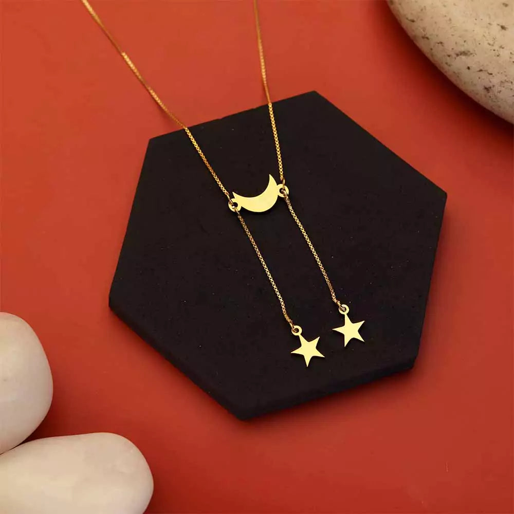 Celestial Moon & Star Pendant Necklace – Elegant Cosmic Jewelry in Silver Finish