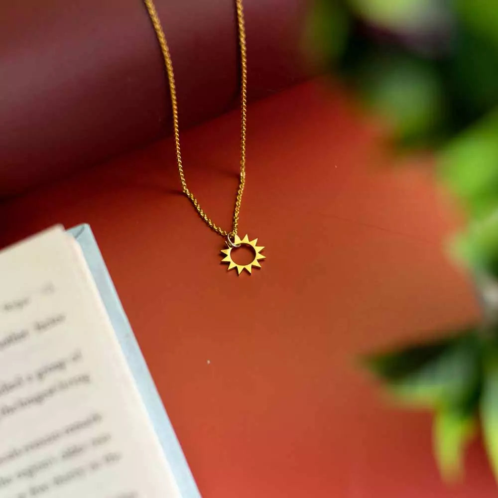 Sun Pendant Necklace – Radiant Sunburst Jewelry in Gold Finish