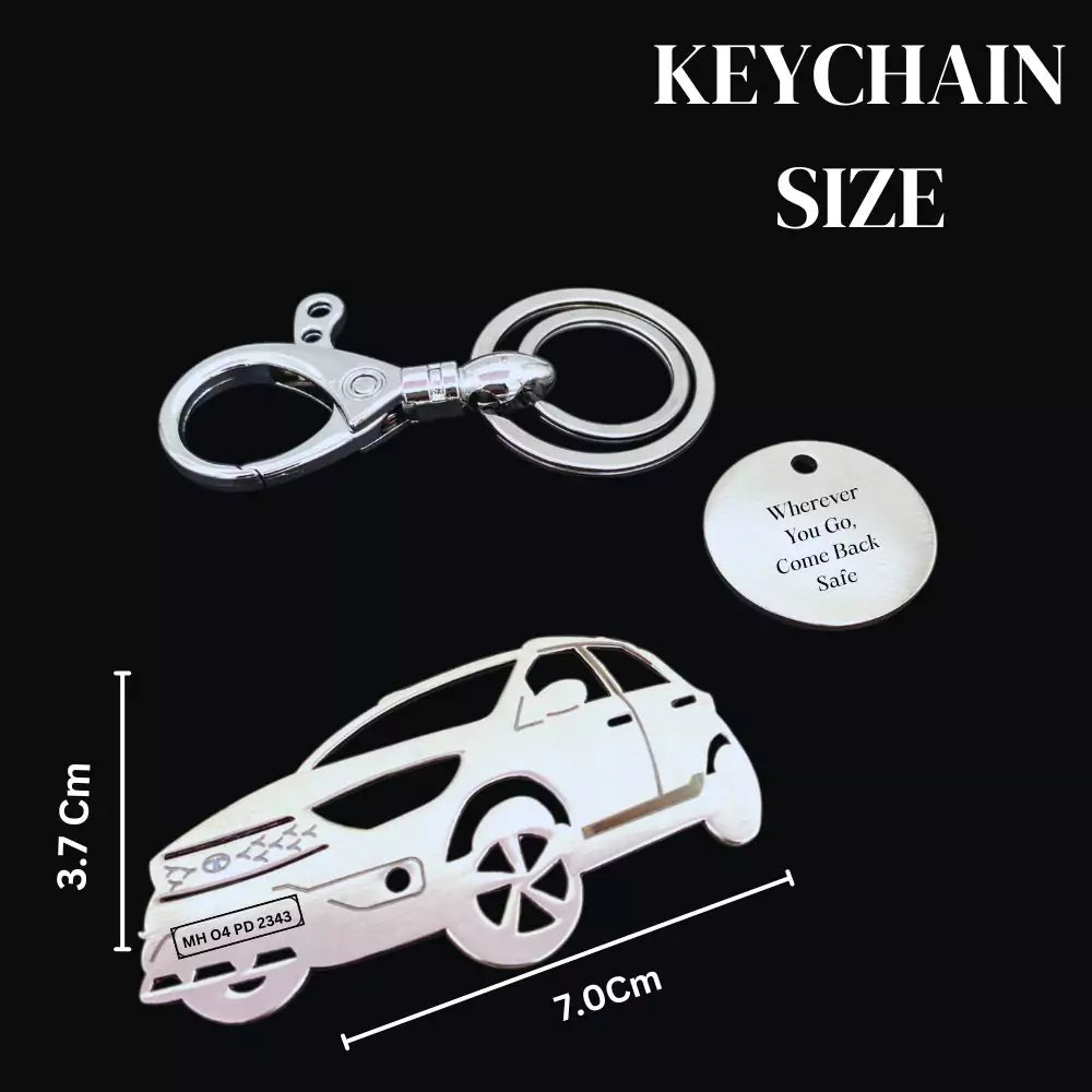 Custom Tata Tiago NRG car keychain in silver, gold, and rose gold