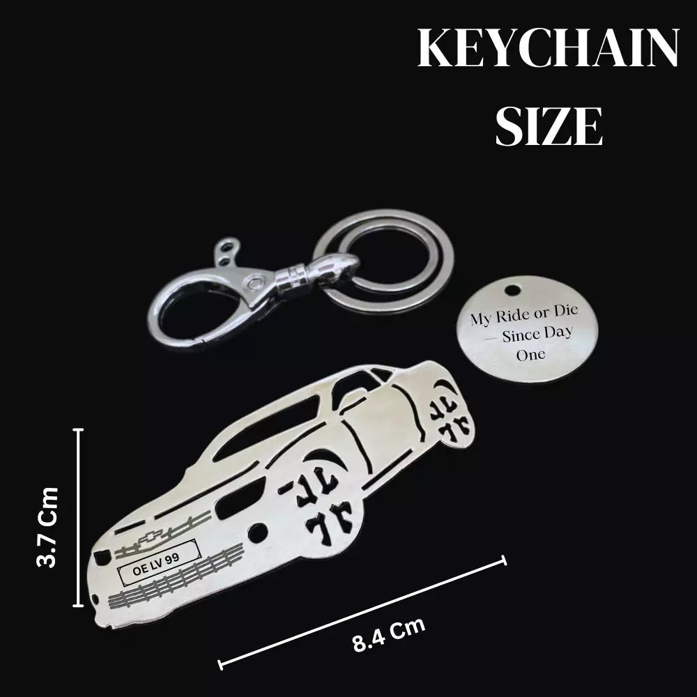 Chevrolet Camaro personalized keychain in silver, gold, and rose gold finishes