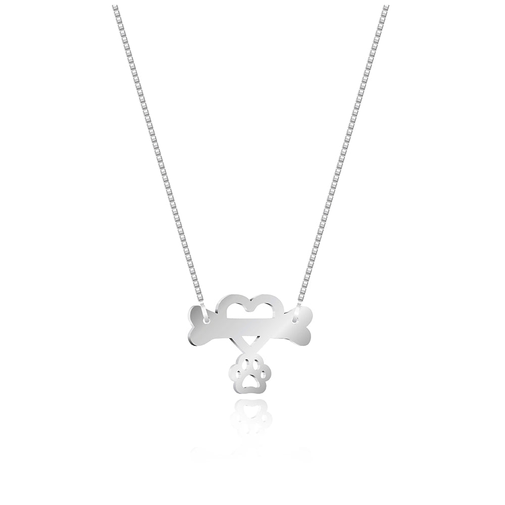 Pawbone Necklace – Dog Bone & Hanging Paw Jewelry in Silver Finish