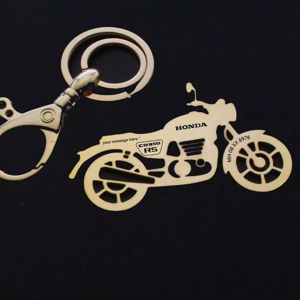 Honda CB350 RS custom keychain with engraved name and number plate