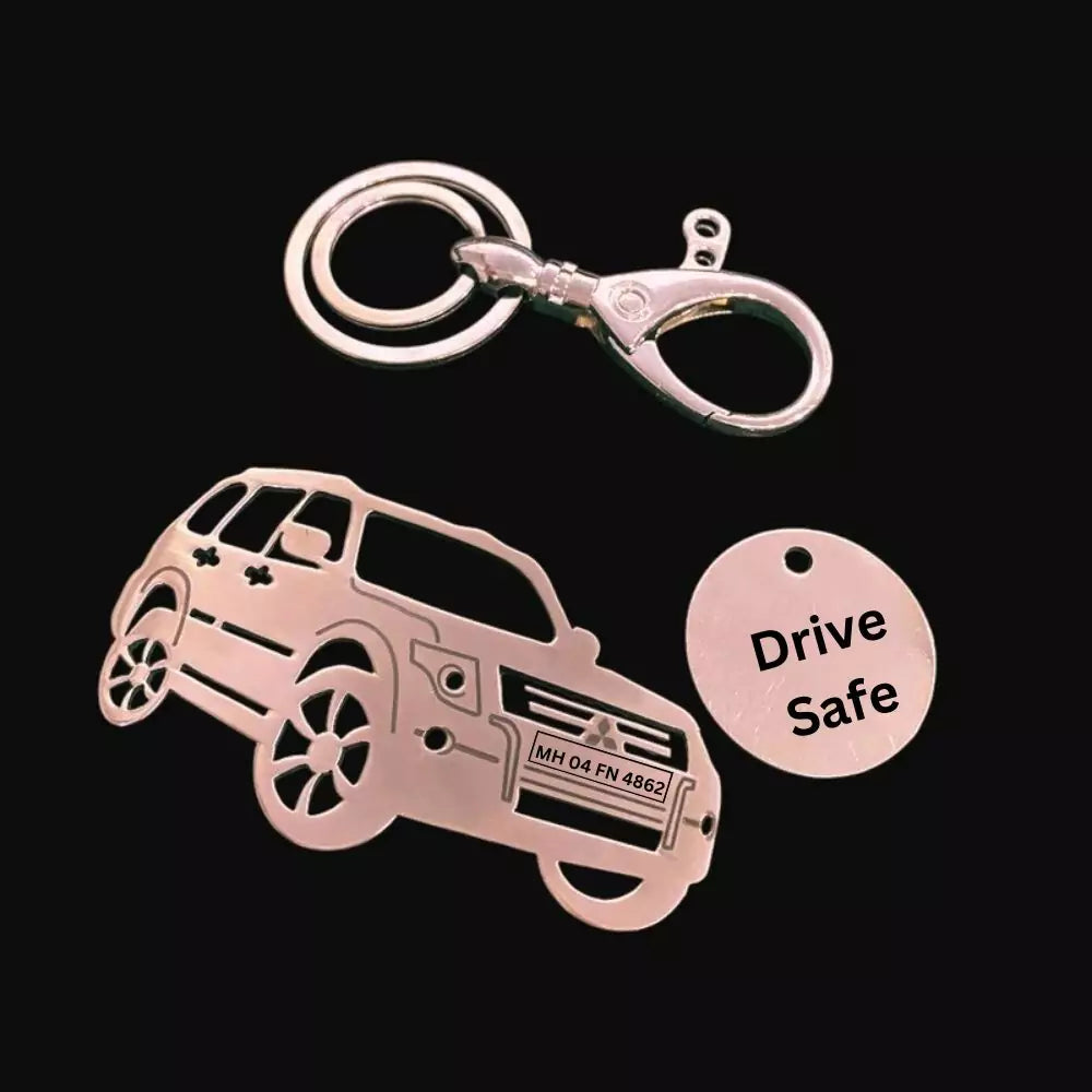 Custom Mitsubishi Pajero 2016 keychain, laser-cut side profile, perfect gift for SUV lovers