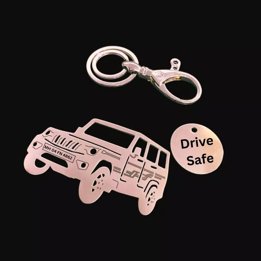 Custom Mahindra Bolero keychain, laser-cut side profile, perfect gift for SUV lovers