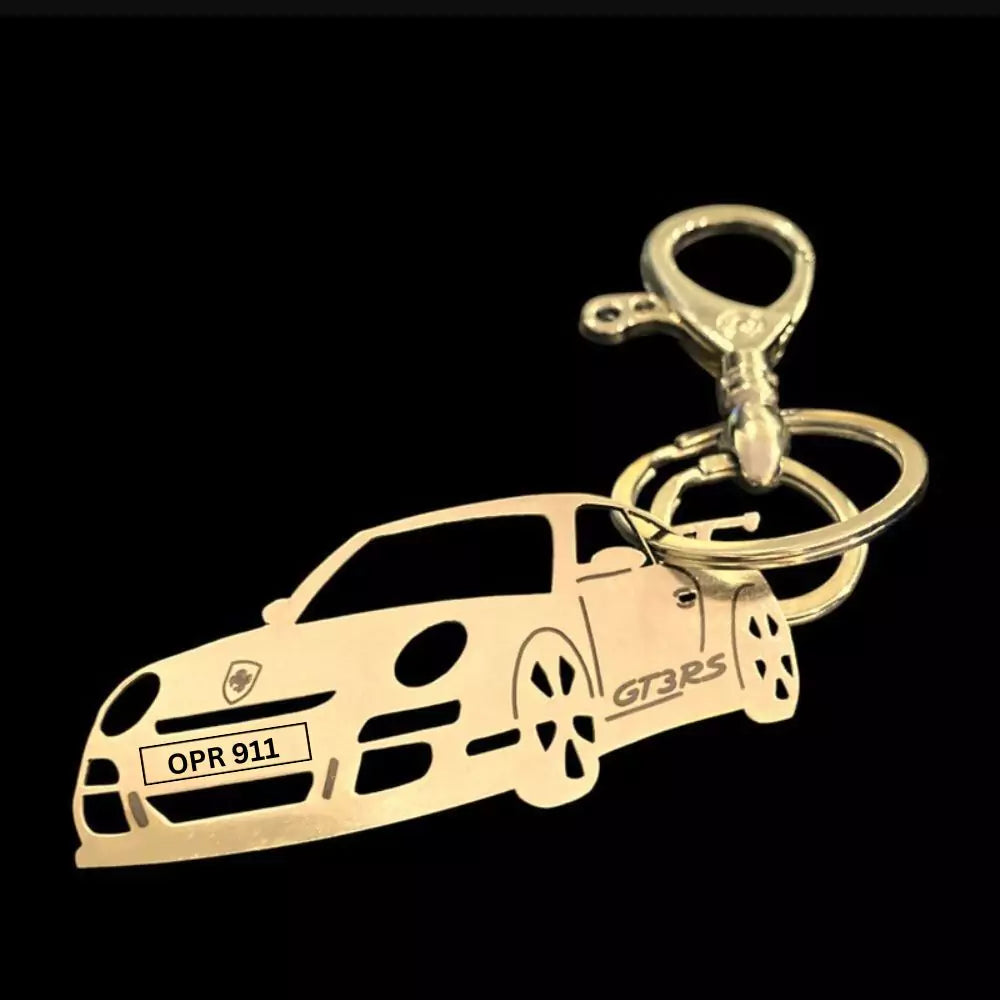 Premium Porsche GT3 RS Keychain with Name or Vehicle Number Engraving
