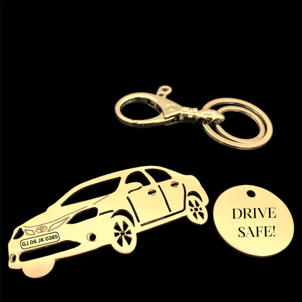 Toyota Etios sideview keychain in stainless steel with name engraving