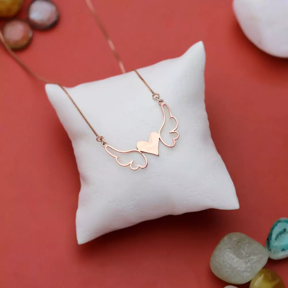 Cupid Heart Pendant Necklace – Romantic Jewelry Gift in Rose Gold Finish