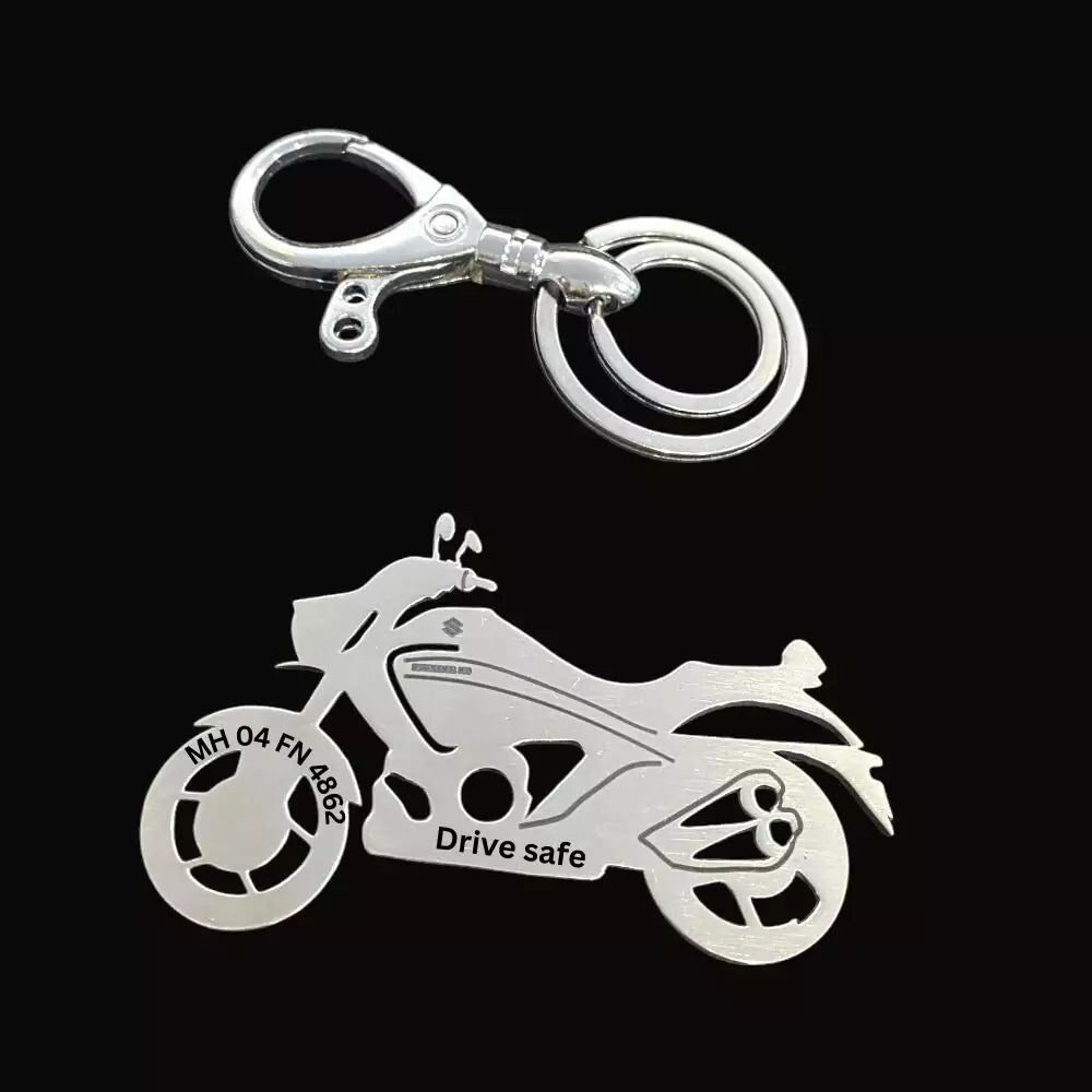 Personalized Suzuki Intruder 150 sideview keychain with custom name engraving, premium stainless steel