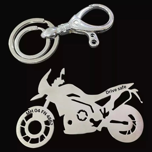 Personalized Triumph Tiger 900 GT sideview keychain with custom name engraving, premium stainless steel