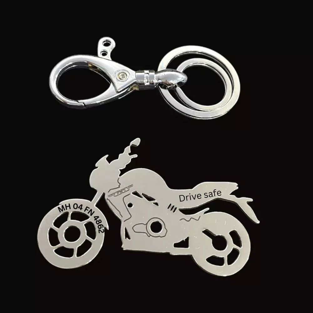 Personalized Benelli TNT 300 sideview keychain with custom name engraving, premium stainless steel