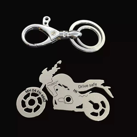 Personalized Benelli TNT 300 sideview keychain with custom name engraving, premium stainless steel