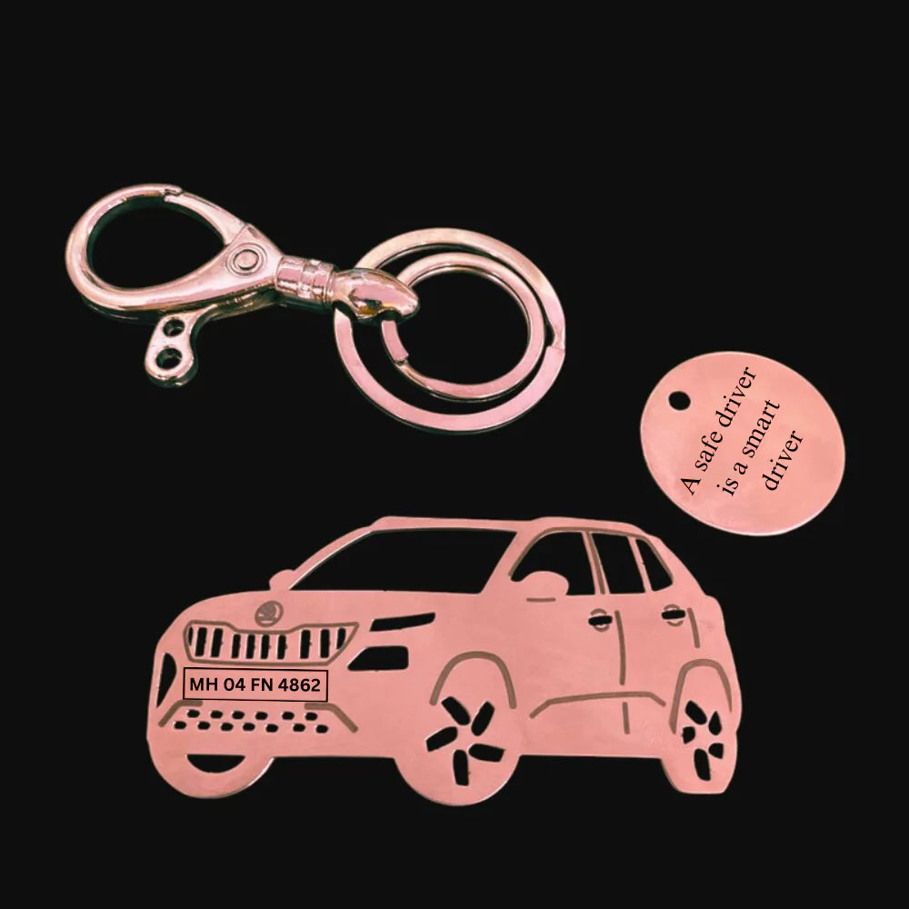 Engraved Skoda Kylaq keychain, durable stainless steel, stylish accessory for Skoda enthusiasts