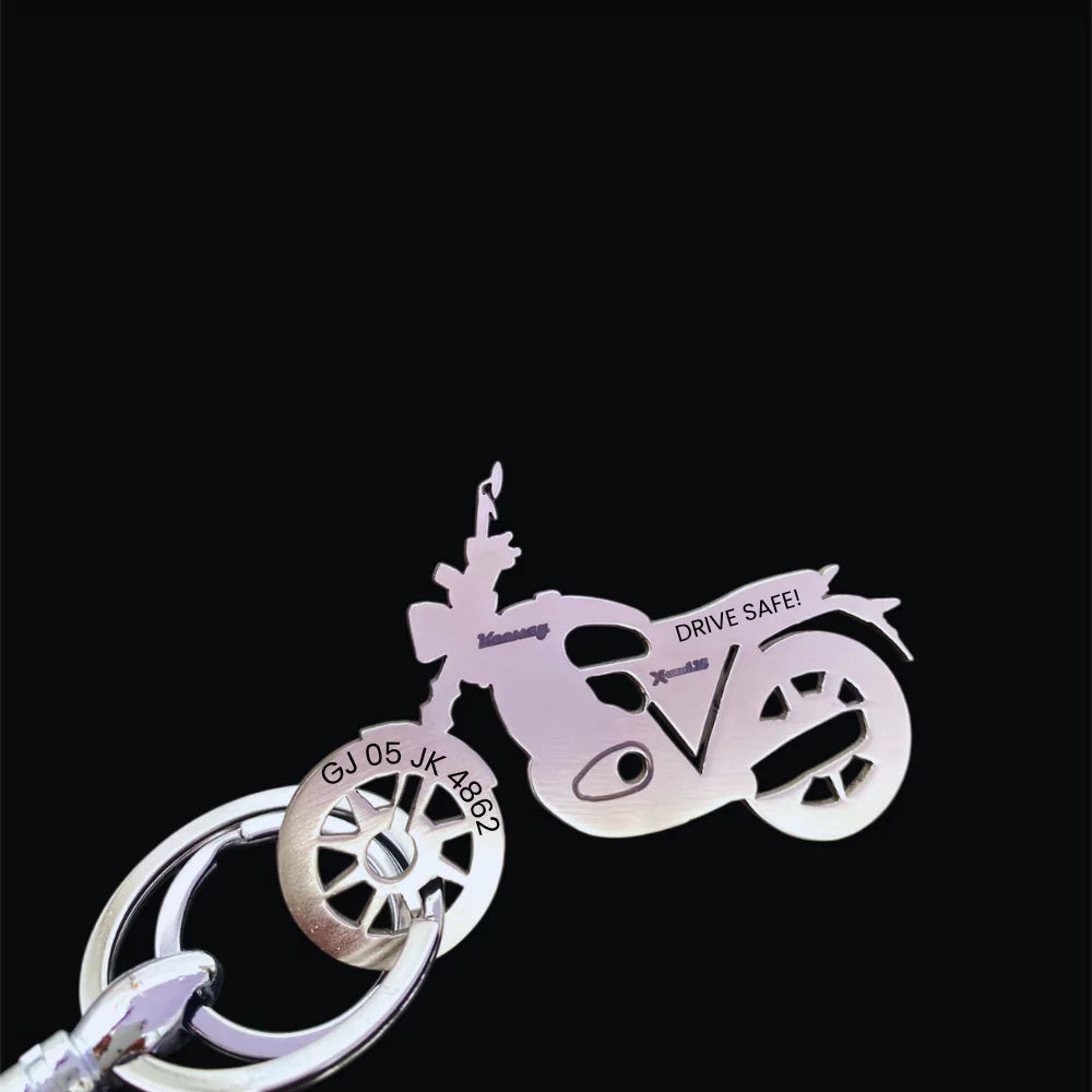 Keeway X-Light 125 bike keychain in stainless steel with custom name and number plate