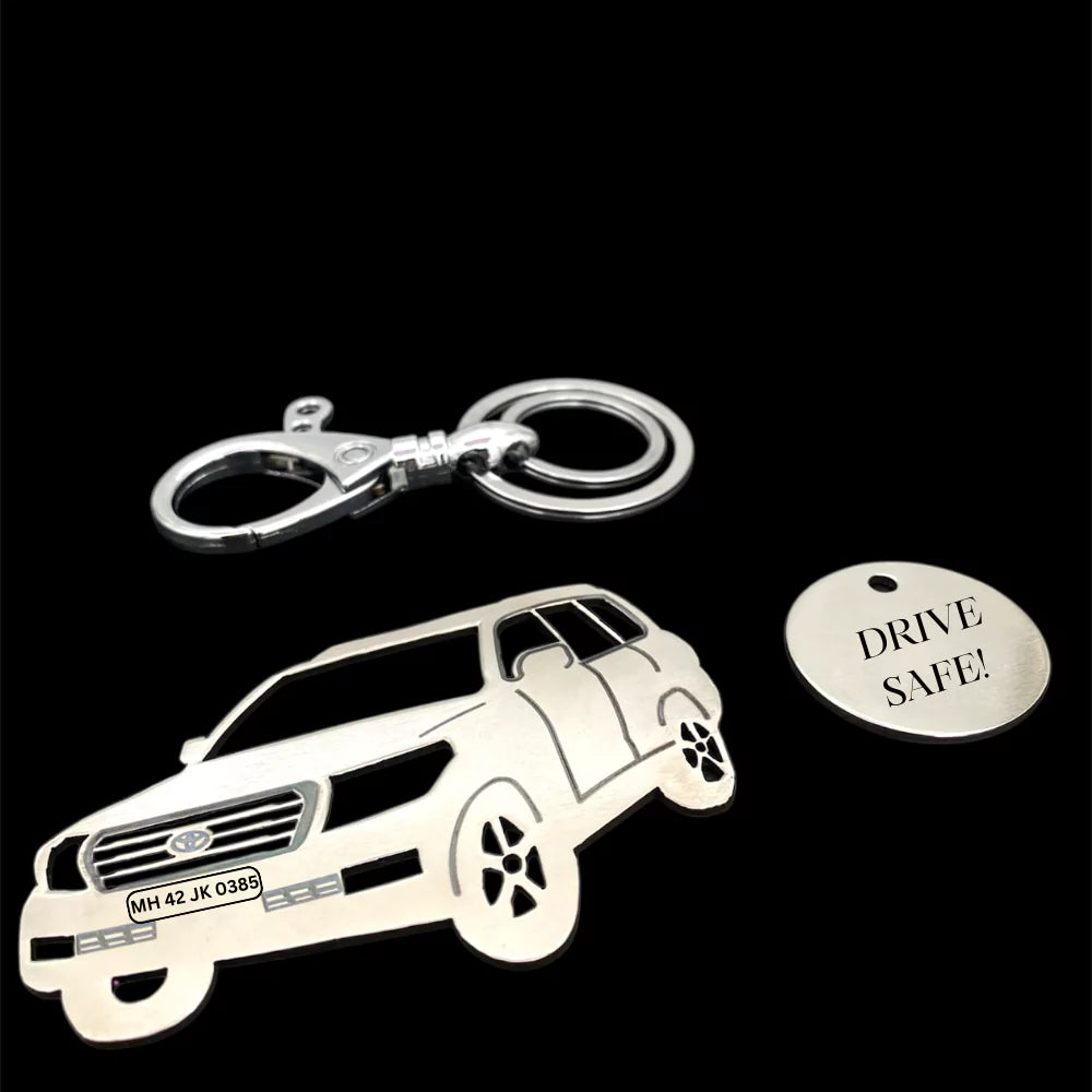 Gold Toyota Land Cruiser 2012 custom keychain with number plate engraving