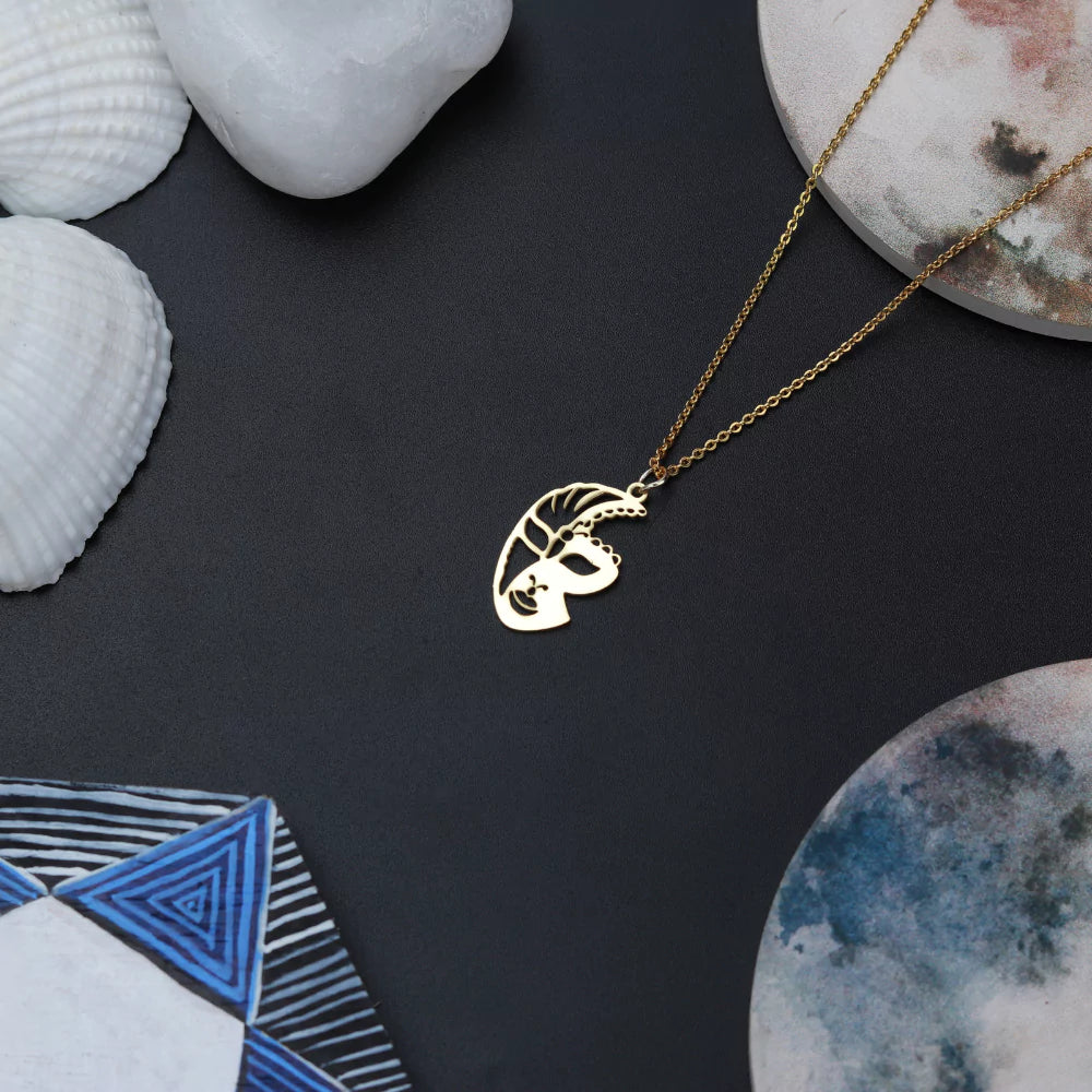 Mask Pendant Necklace – Mysterious Statement Jewelry in Gold Finish