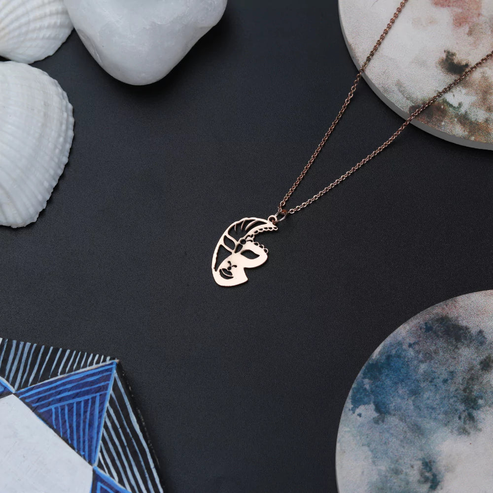 Mask Pendant Necklace – Mysterious Statement Jewelry in Gold Finish