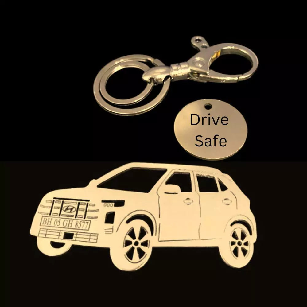 Engraved Hyundai Creta 2024 keychain, durable stainless steel, stylish car accessory