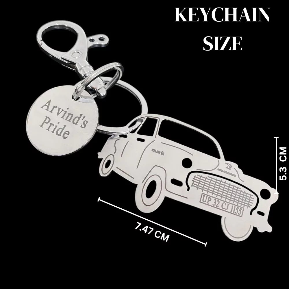 Hindustan Motors classic car keychain gift for brother, retro car lover present