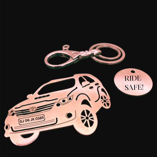 Toyota Fortuner 2015 sideview keychain in stainless steel with name engraving