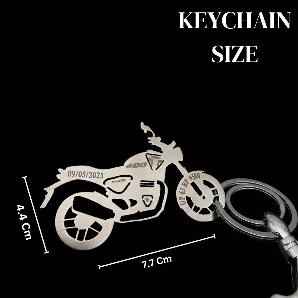Custom sideview Triumph Scrambler T4 keychain in silver, gold, and rose gold finishes