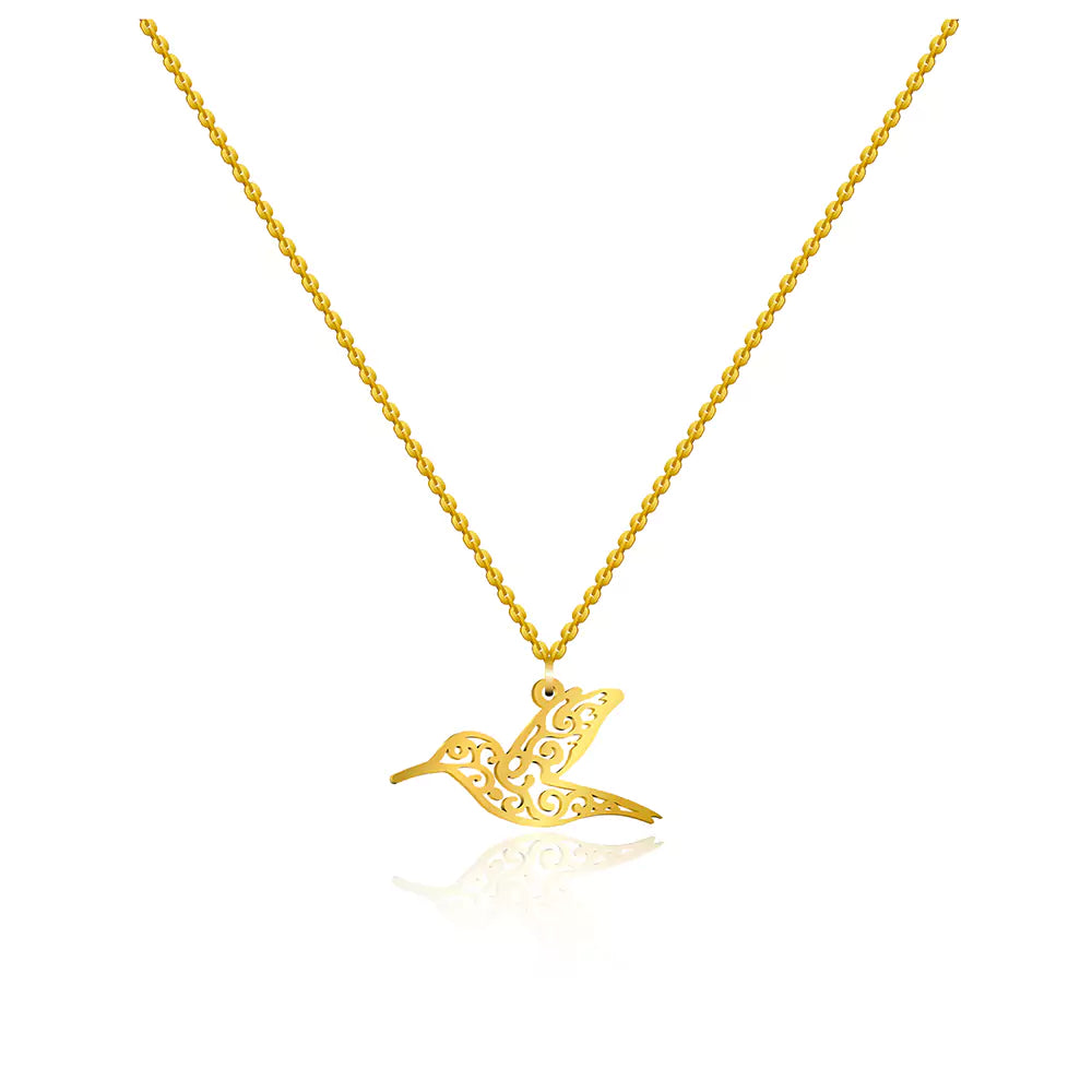 Hummingbird Pendant – Graceful Nature-Inspired Jewelry in Gold Finish