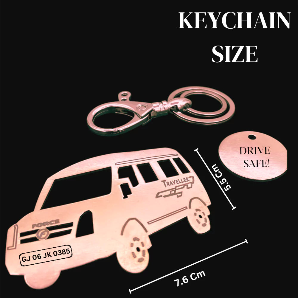 Force Tempo Traveller silhouette keychain in silver, gold, and rose gold