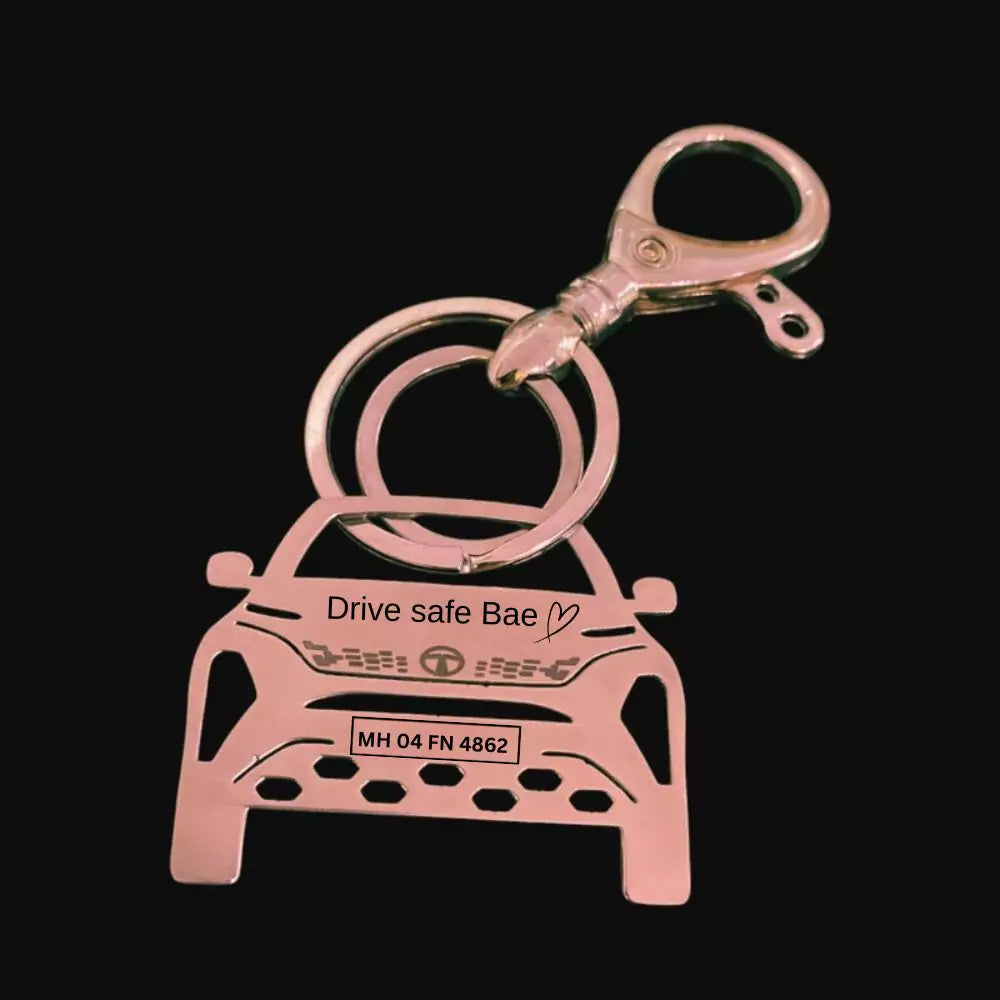 Personalized Tata Curvv sideview keychain with custom name engraving, premium stainless steel