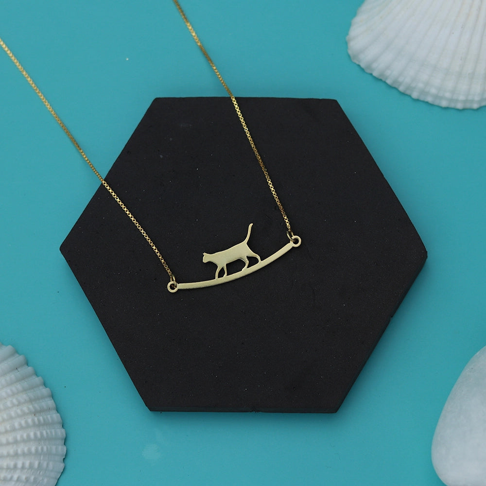 Strolling Cat Necklace with whimsical cat pendant on a delicate chain