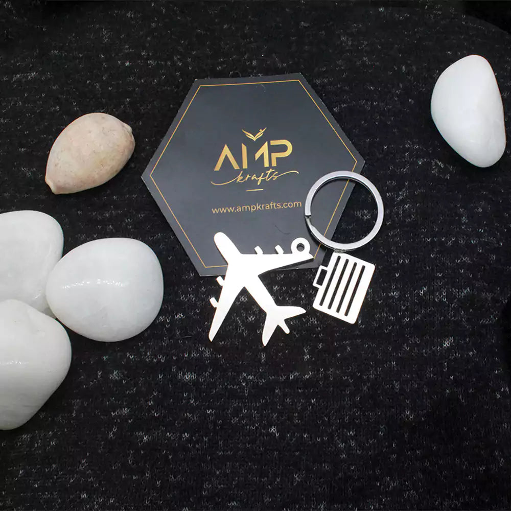 Aeroplane Stainless Steel Keychain With Keyring