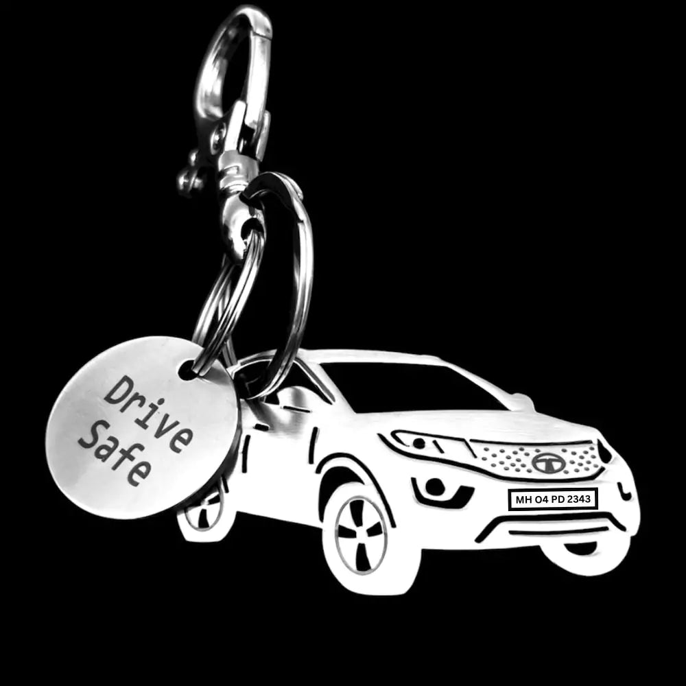 Premium Nexon XZ Plus engraved car keychain in silver, gold, rose gold