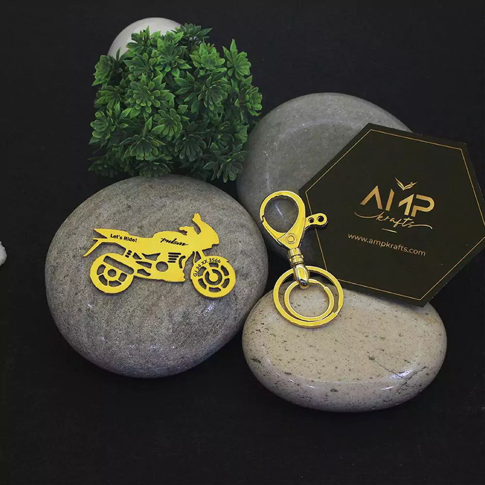 Minimal Bajaj Pulsar 220 custom name keychain for sporty riders