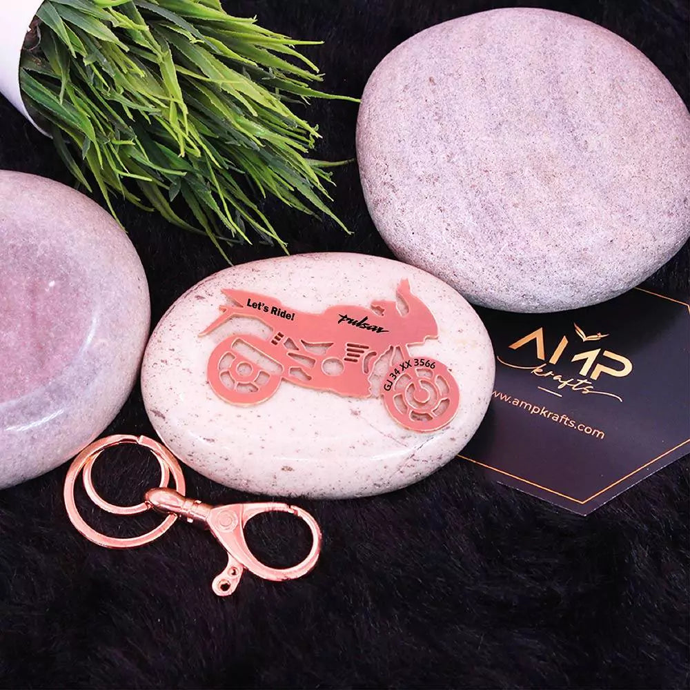 Custom Bajaj Pulsar 220 keychain engraved with name for someone special