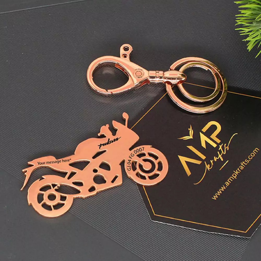 Engraved Bajaj Pulsar RS 200 keychain – symbol of love for bikers
