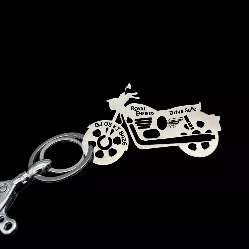 Royal Enfield Classic 500 personalized keychain in stainless steel