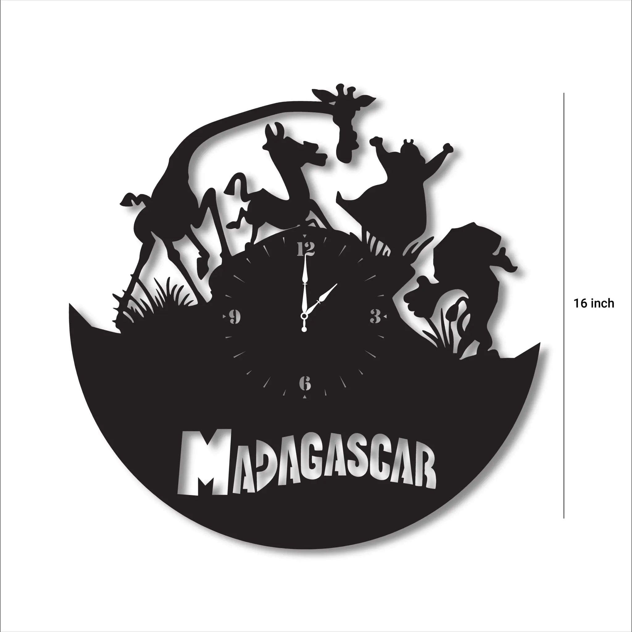 Madagascar Metal Record Clock, Cartoon Interior Design, African Animal Wall Art, Safari Nursery Décor, Children's Room Art, Present for Kids