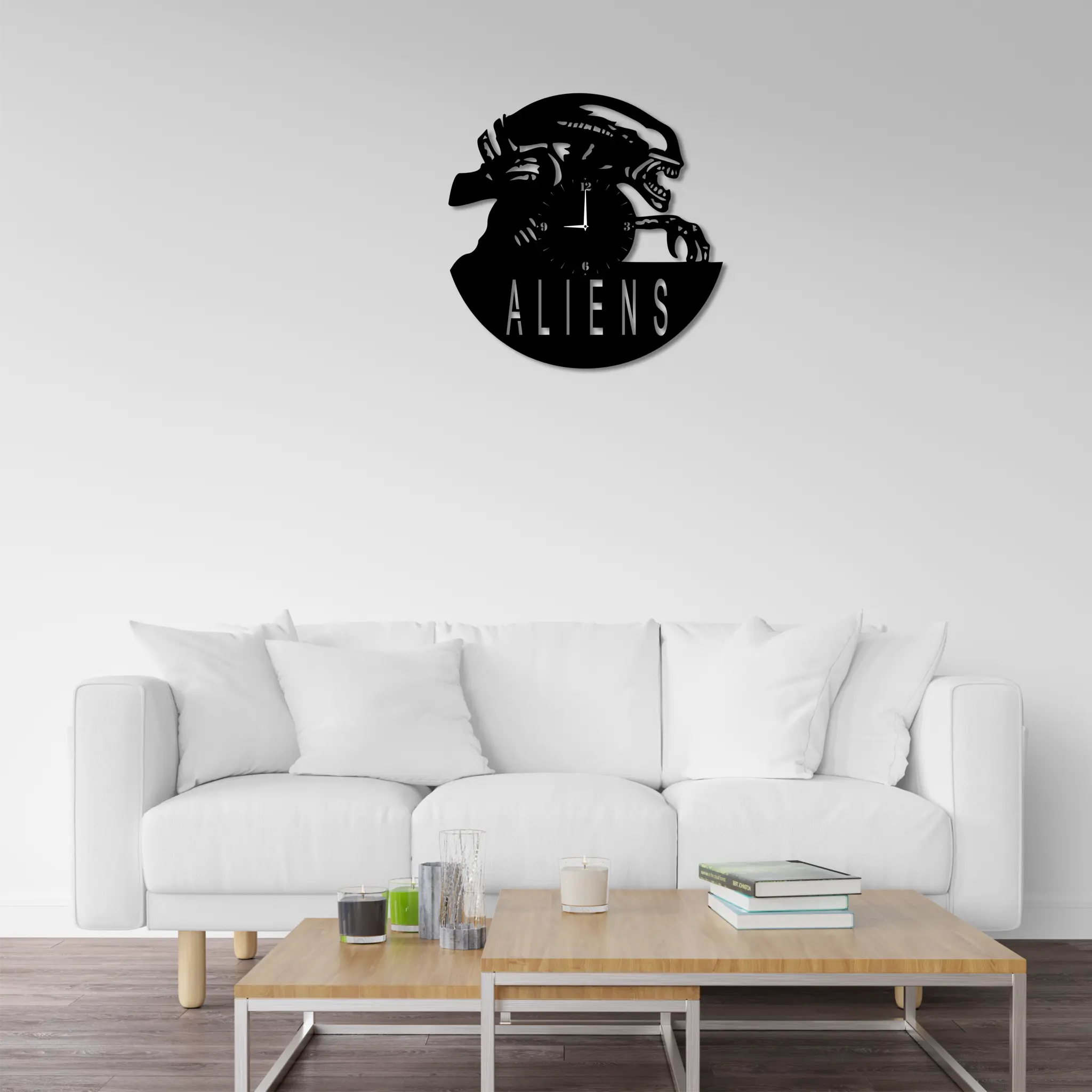 Vintage Home Living Art DécoR | Alien Metal Record Clock | Gift for Horror Film Fans | Inventive Kitchen Dinning Man's Cave Wall Décor |