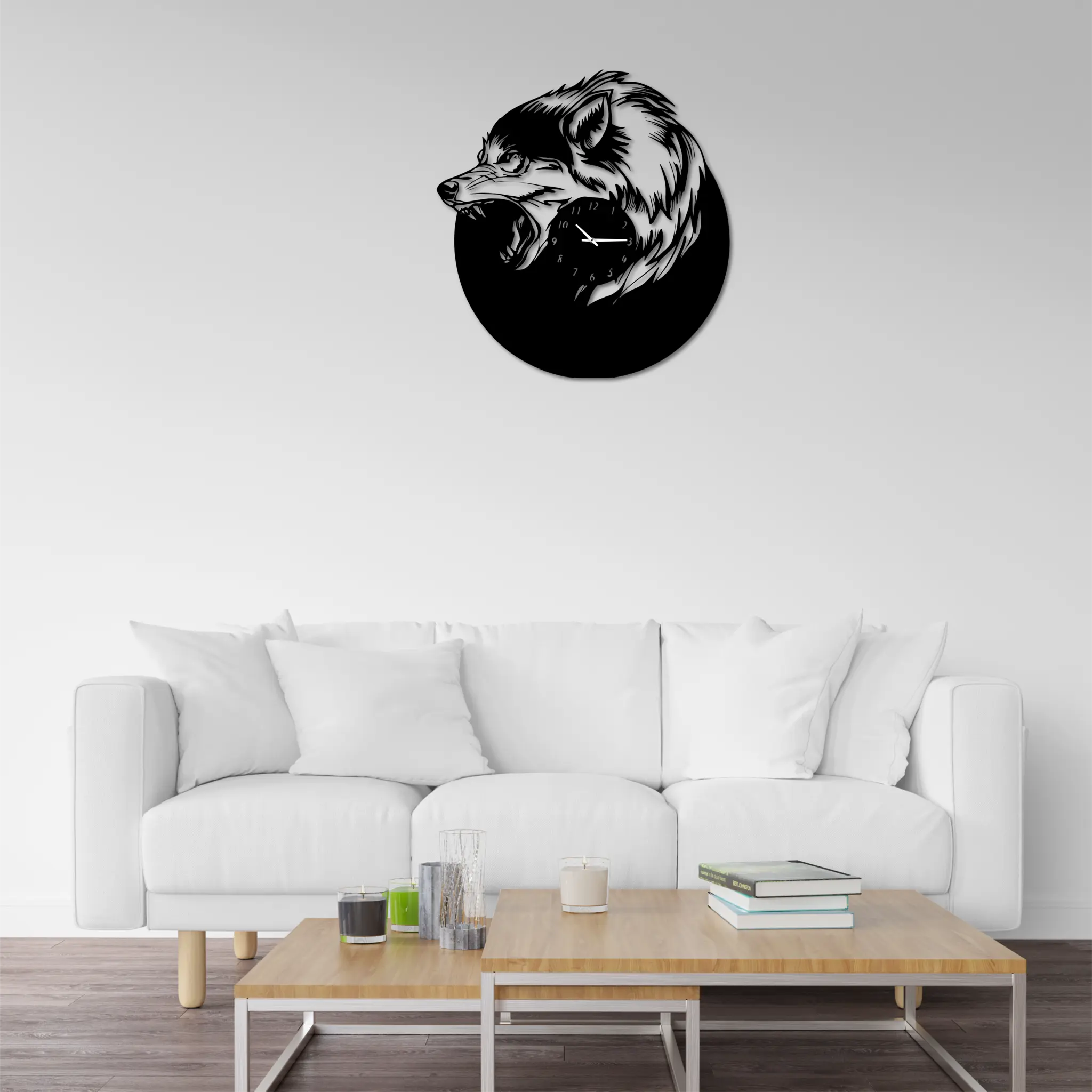 METAL Wall Clock with Wolves, Contemporary Black Clock, Wall-mounted Wolf Clock, Nature Lovers' Gift
