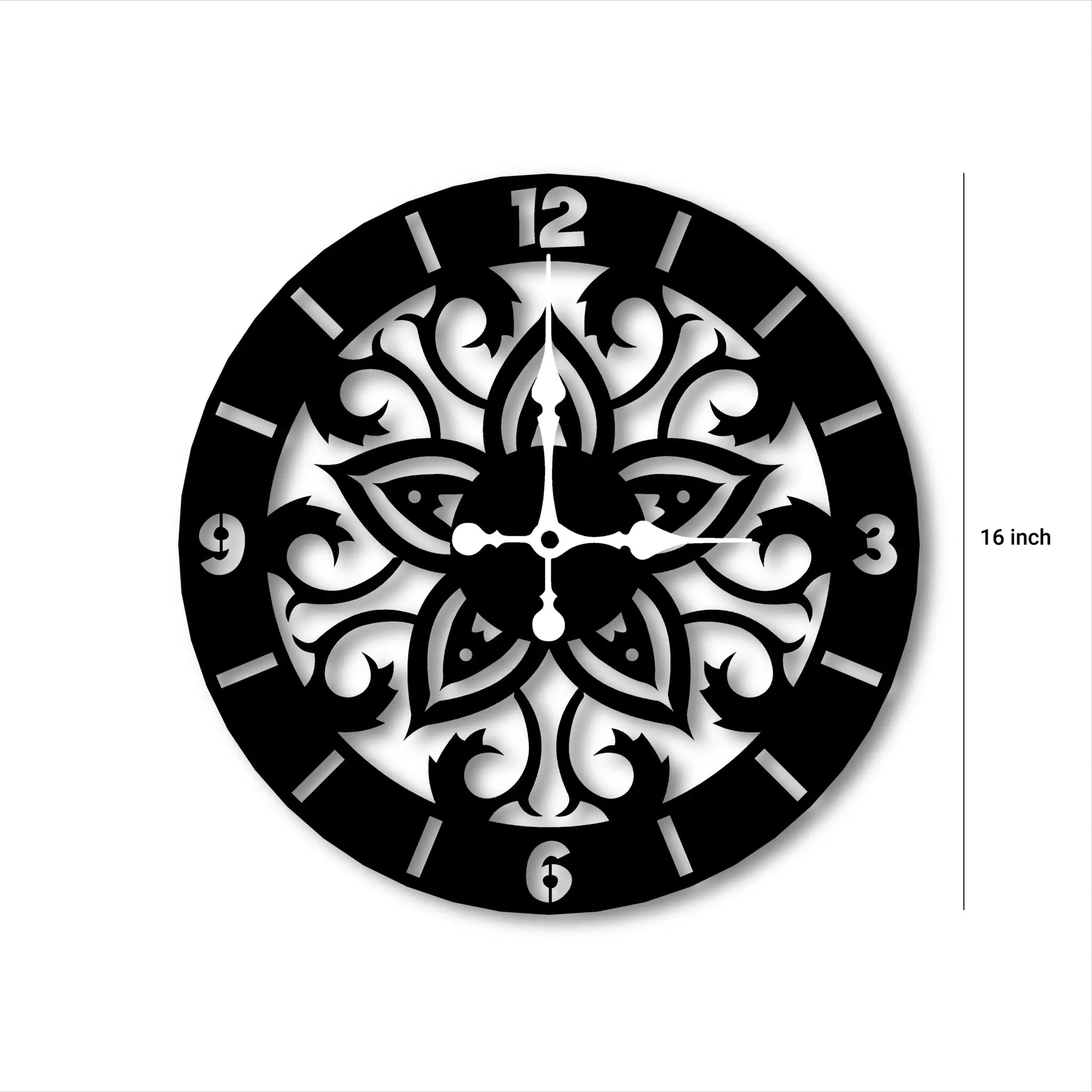 Mandala Clock With Latin Numerals,Mid Century Themed Office Wall Clock,Kitchen Wall Hanging Clock,Laser Cut Metal Wall Clock