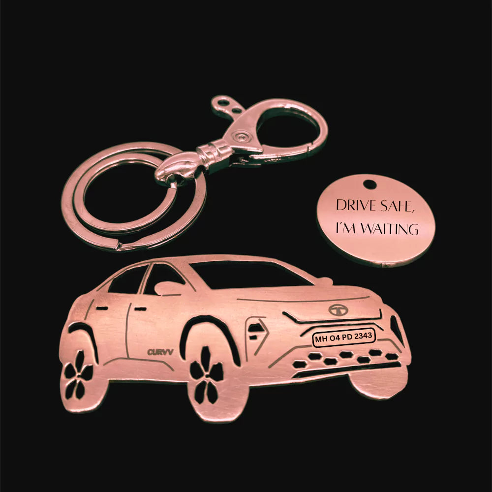 SS304 engraved Tata Curvv metal keychain rustproof design