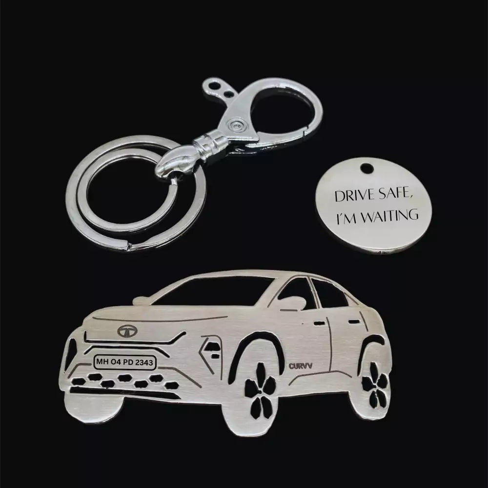 Premium Tata Curvv SUV accessory metal keychain